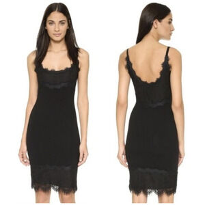 Diane Von Furstenberg Olivette Black Lace Trim Knit Bodycon Dress Sz 2 Cocktail